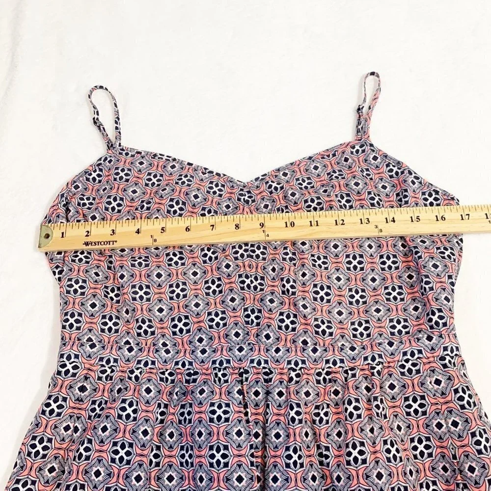 J. Crew Geometric Tile Print V-Neck‎ Mini Dress Navy Coral White Size 10
